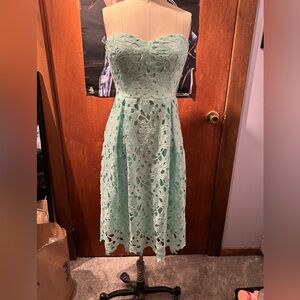 Green Lace Strapless Dress